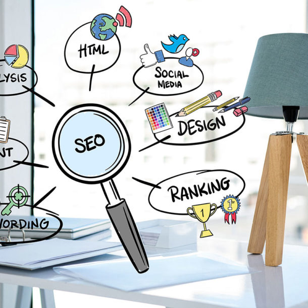magnifying glass with seo concepts